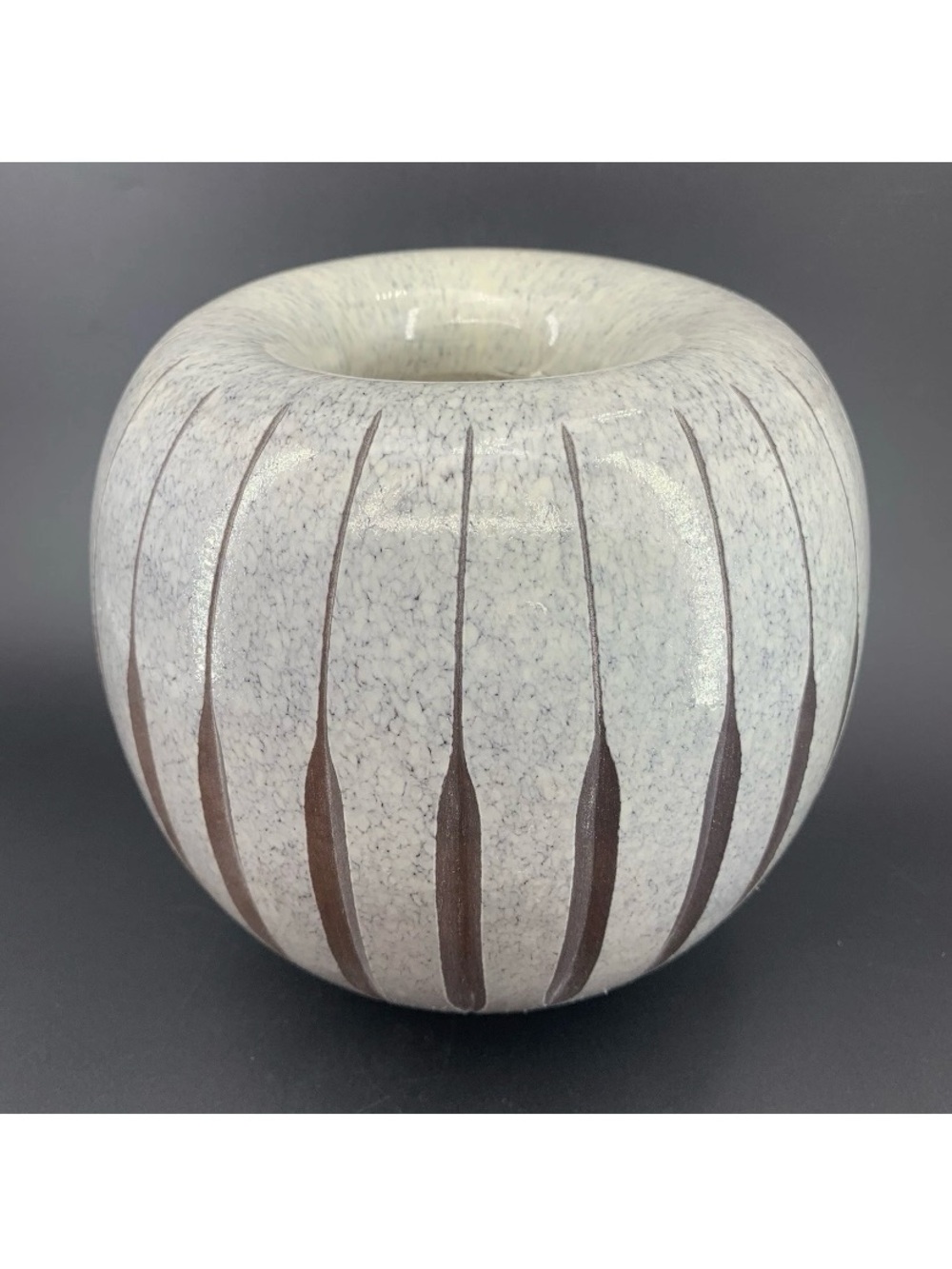 Sculptural Art Glass Vase Frosted Carved Scandinavian MCM Style 7.5"